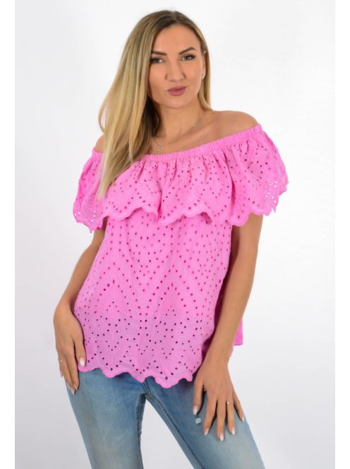 Madeirás,vállra húzható felső!  pink S-L