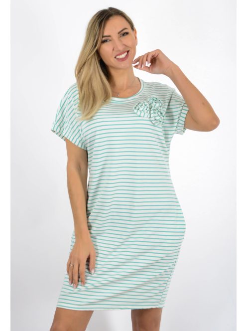  Csíkos,rózsa díszes,zsebes, tunika ! zöld-fehér L-XL
