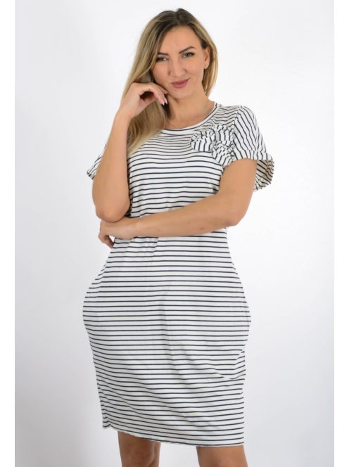  Csíkos,rózsa díszes,zsebes, tunika ! fekete-fehér L-XL