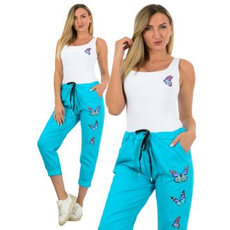Lepkés,zsebes ,gumisderekú nadrág ! türkiz  L-XXL