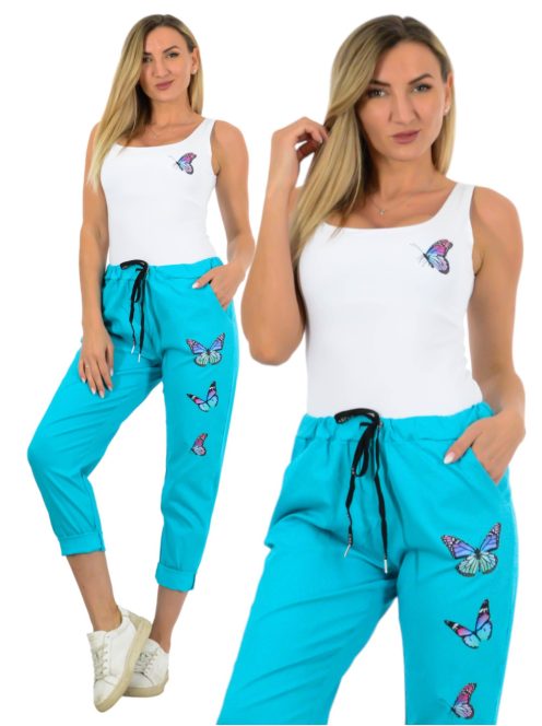 Lepkés,zsebes ,gumisderekú nadrág ! türkiz  L-XXL