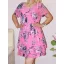 Virágos,lenvásznas,V kivágású,fodros aljú ruha! pink  M-XL